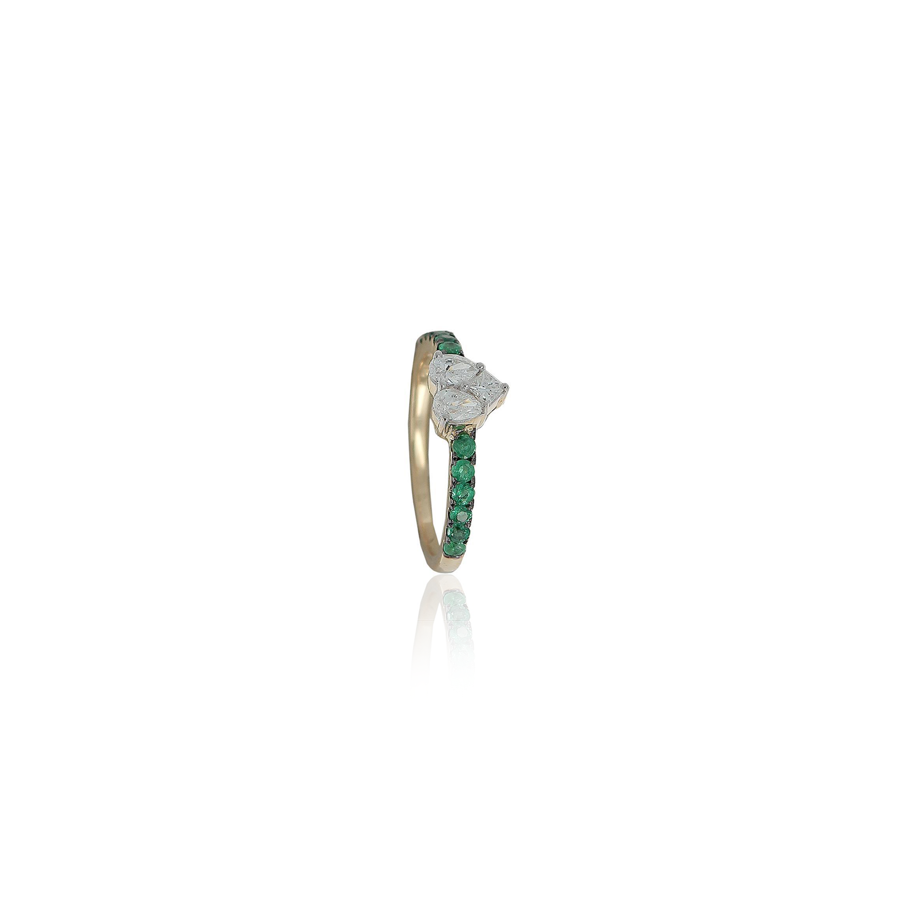 Emeralds & Diamond Heart Ring