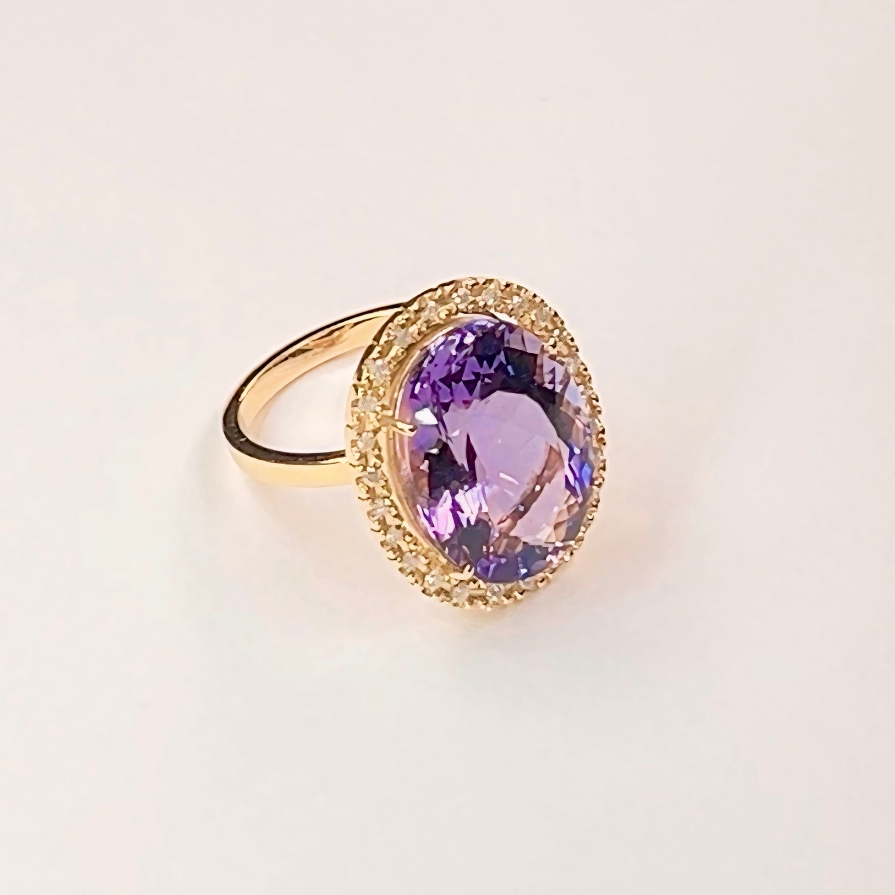 Rose D'France Amethyst & Diamond Ring, 18k Solid Gold