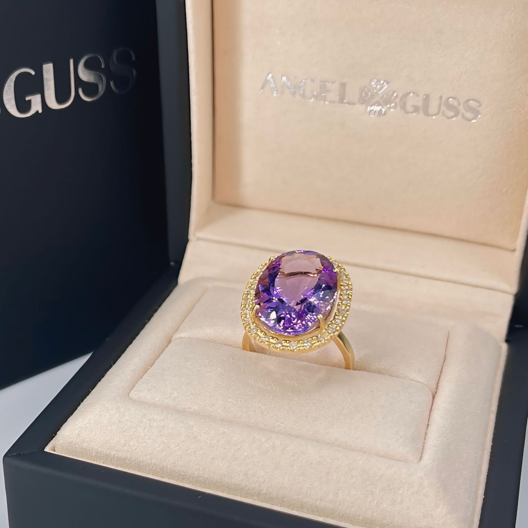 Rose D'France Amethyst & Diamond Ring, 18k Solid Gold