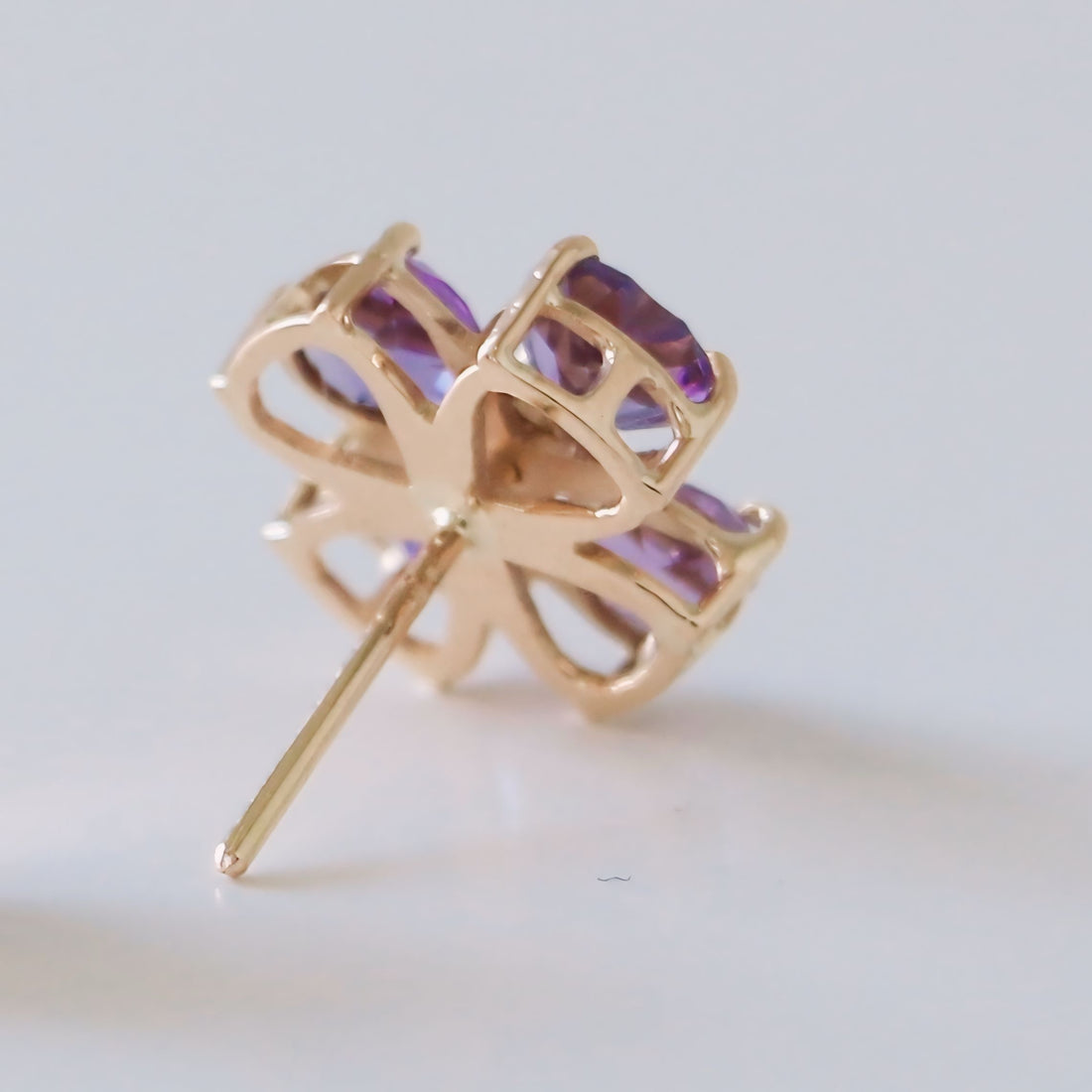 Purple Flower Earrings & Diamond - 18K Solid Gold