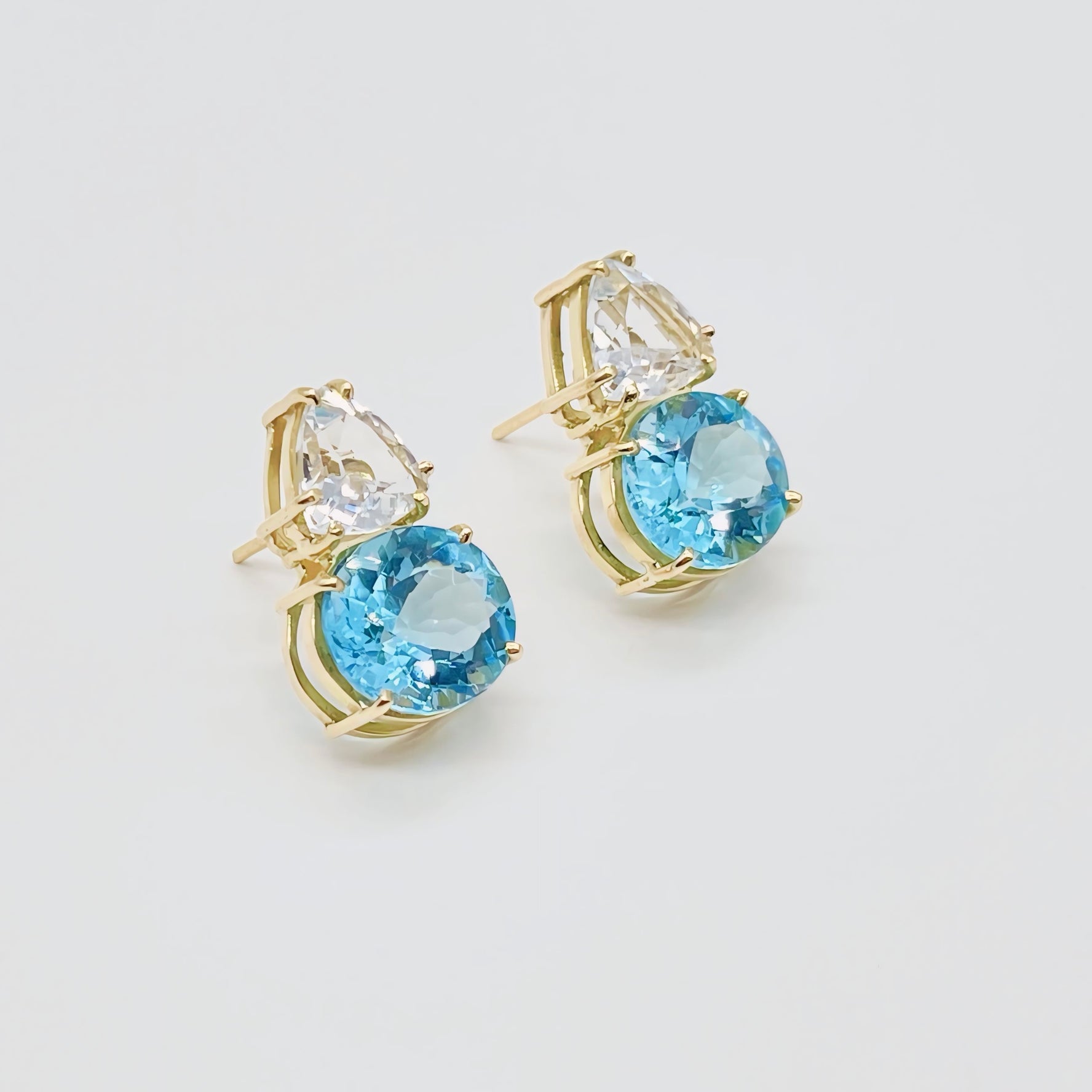 Light Blue Pendant Earrings - 18K Solid Yellow Gold - Sky Topaz