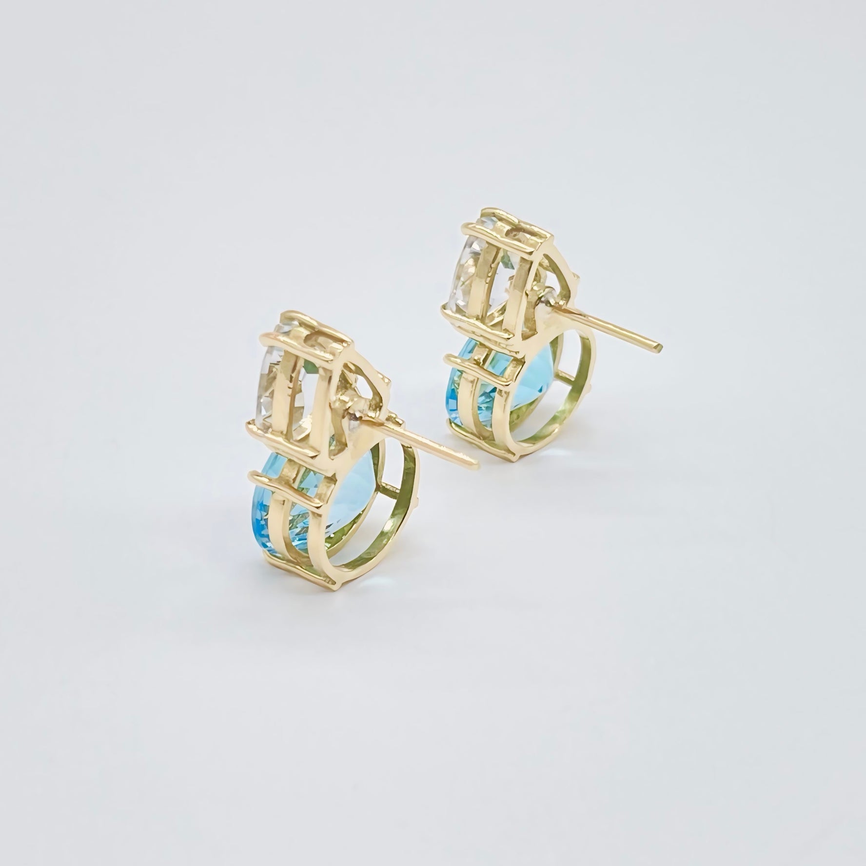 Light Blue Pendant Earrings - 18K Solid Yellow Gold - Sky Topaz