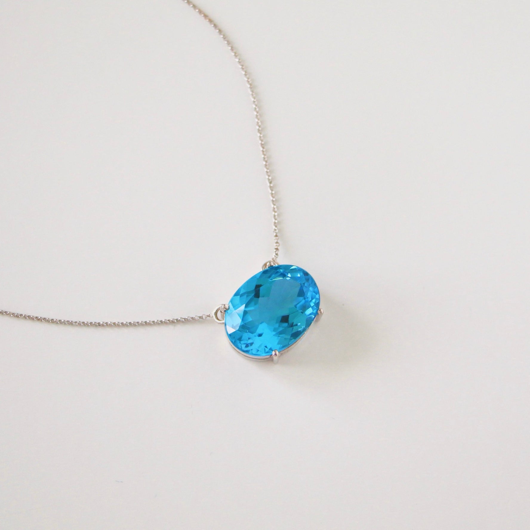 Swiss Topaz Necklace - 18K Solid White Gold