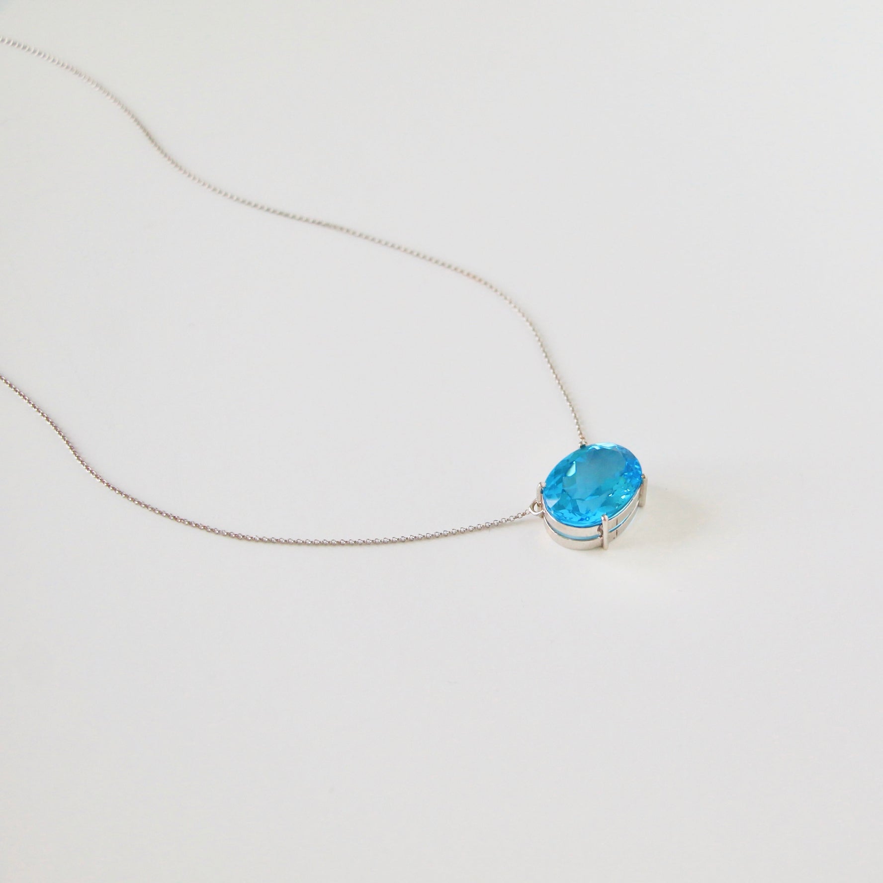 Swiss Topaz Necklace - 18K Solid White Gold