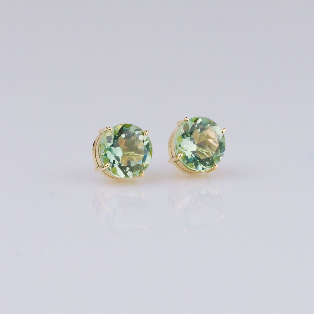 Prasiolite Earrings - 18K Solid Yellow Gold