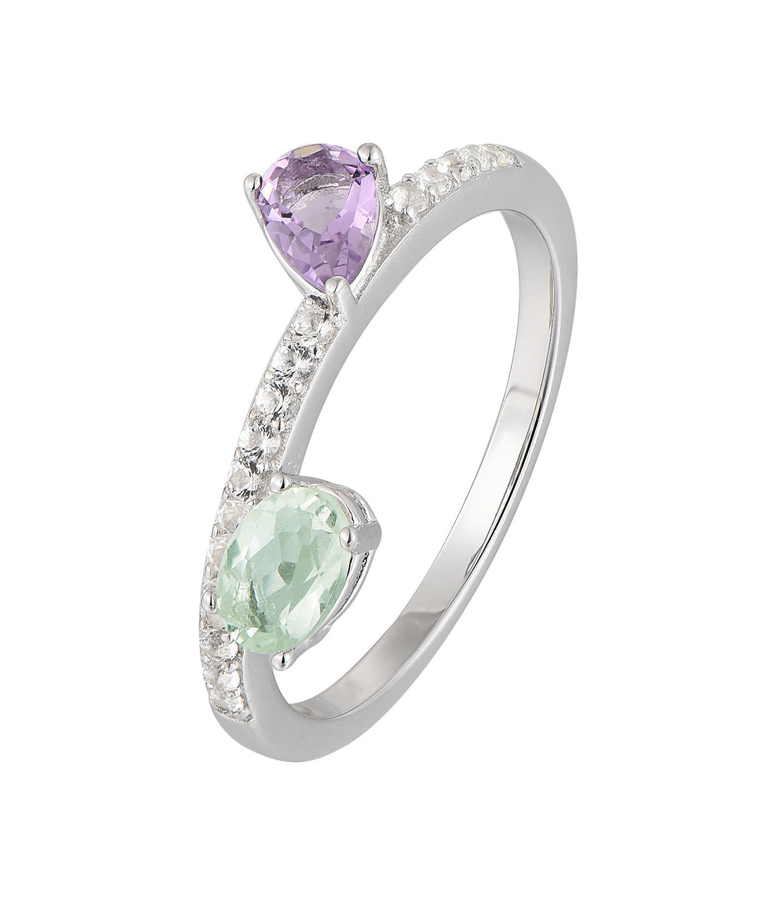 Green and Pink Amethyst Ring  - SS 925