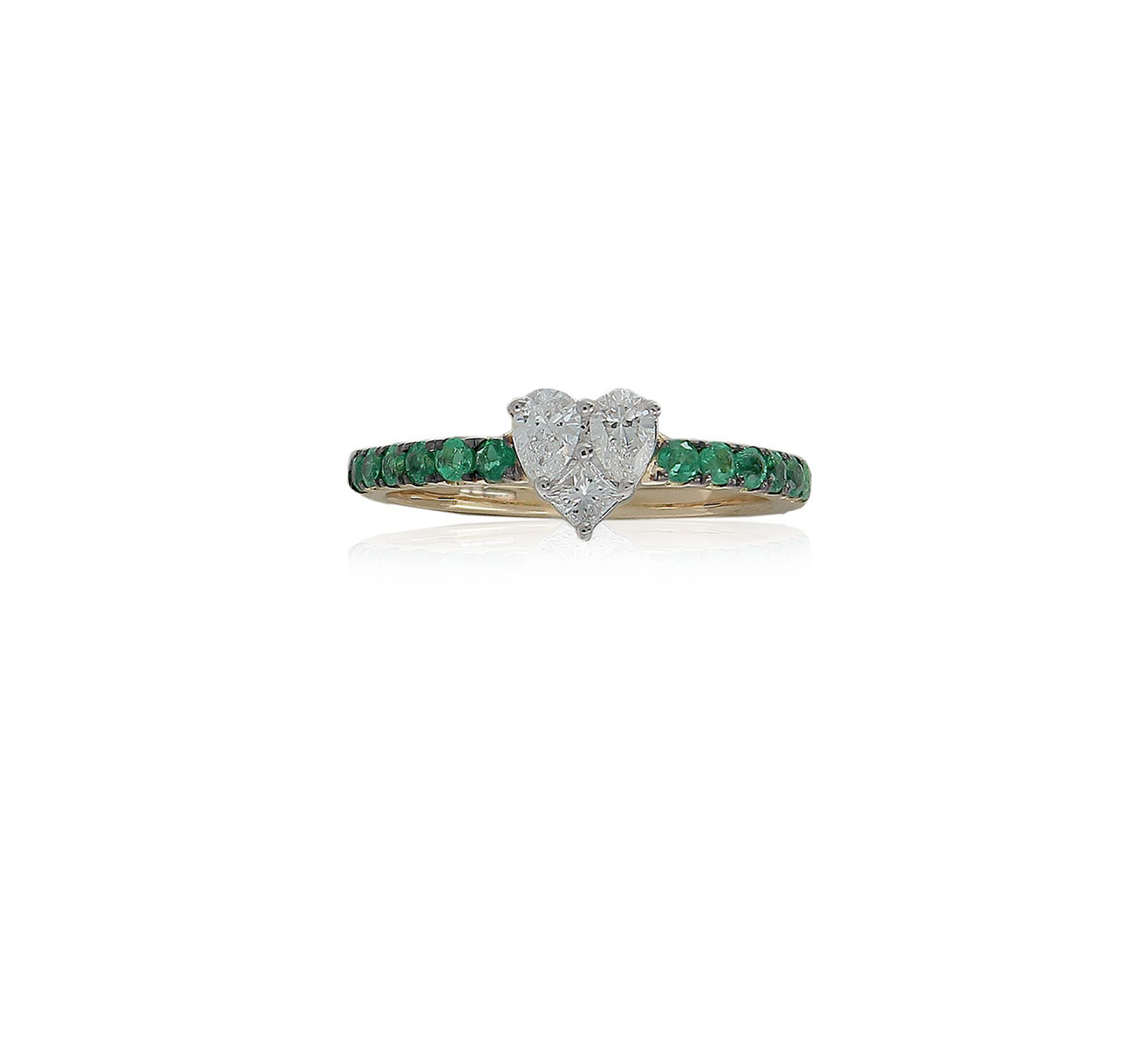 Emeralds & Diamond Heart Ring