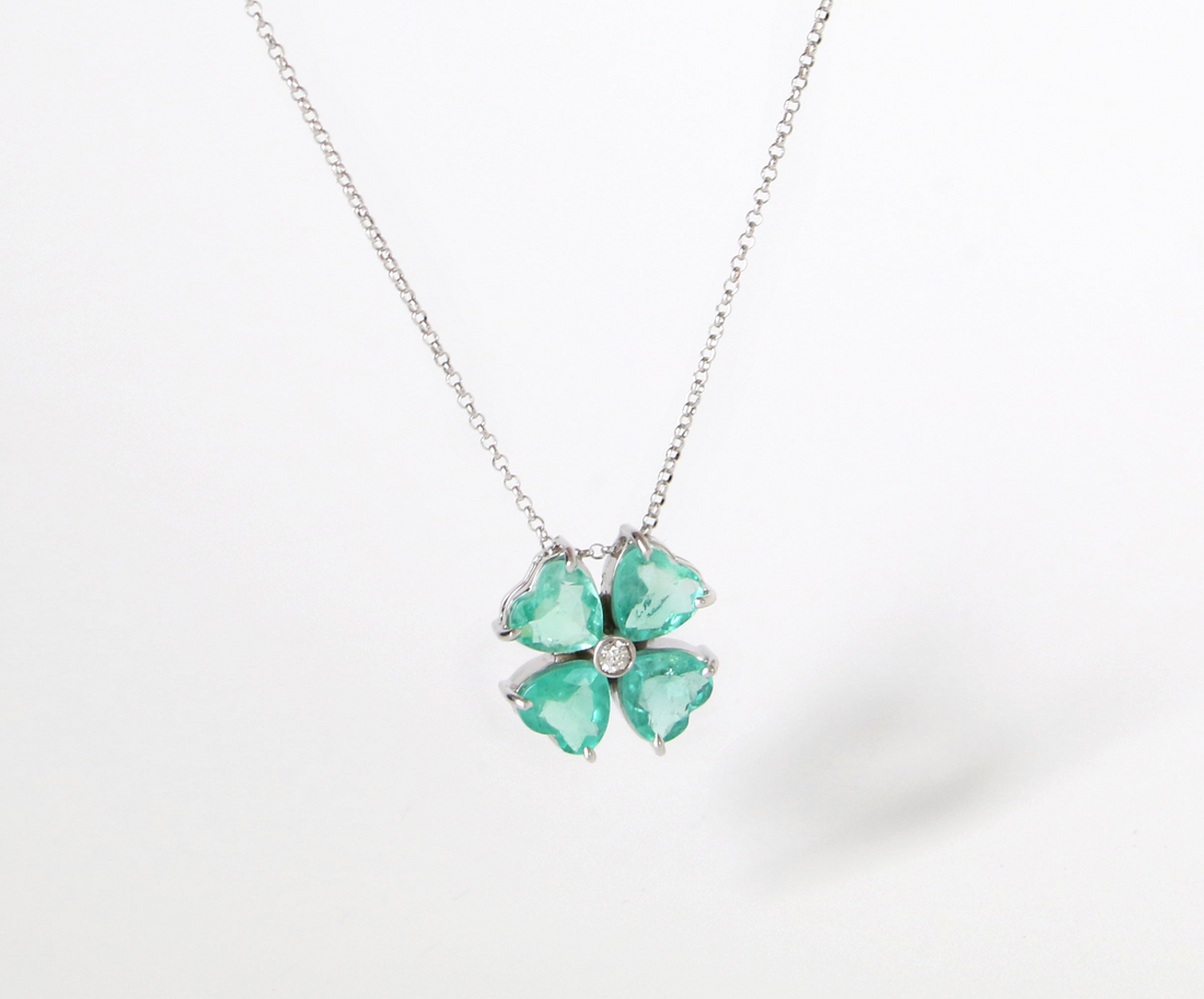 Flower Emerald Necklace & Diamond 18kGold