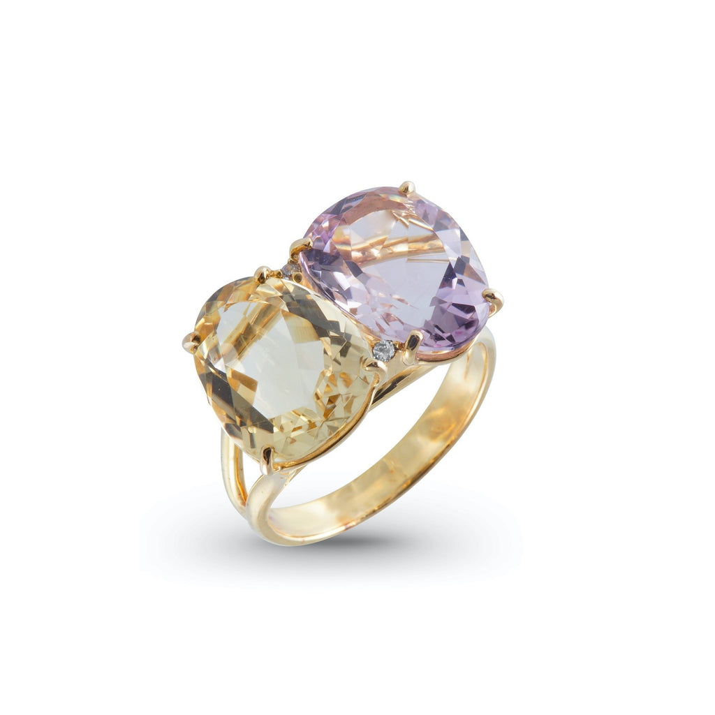 18K Light Citrine & Pink Amethyst Ring - 6