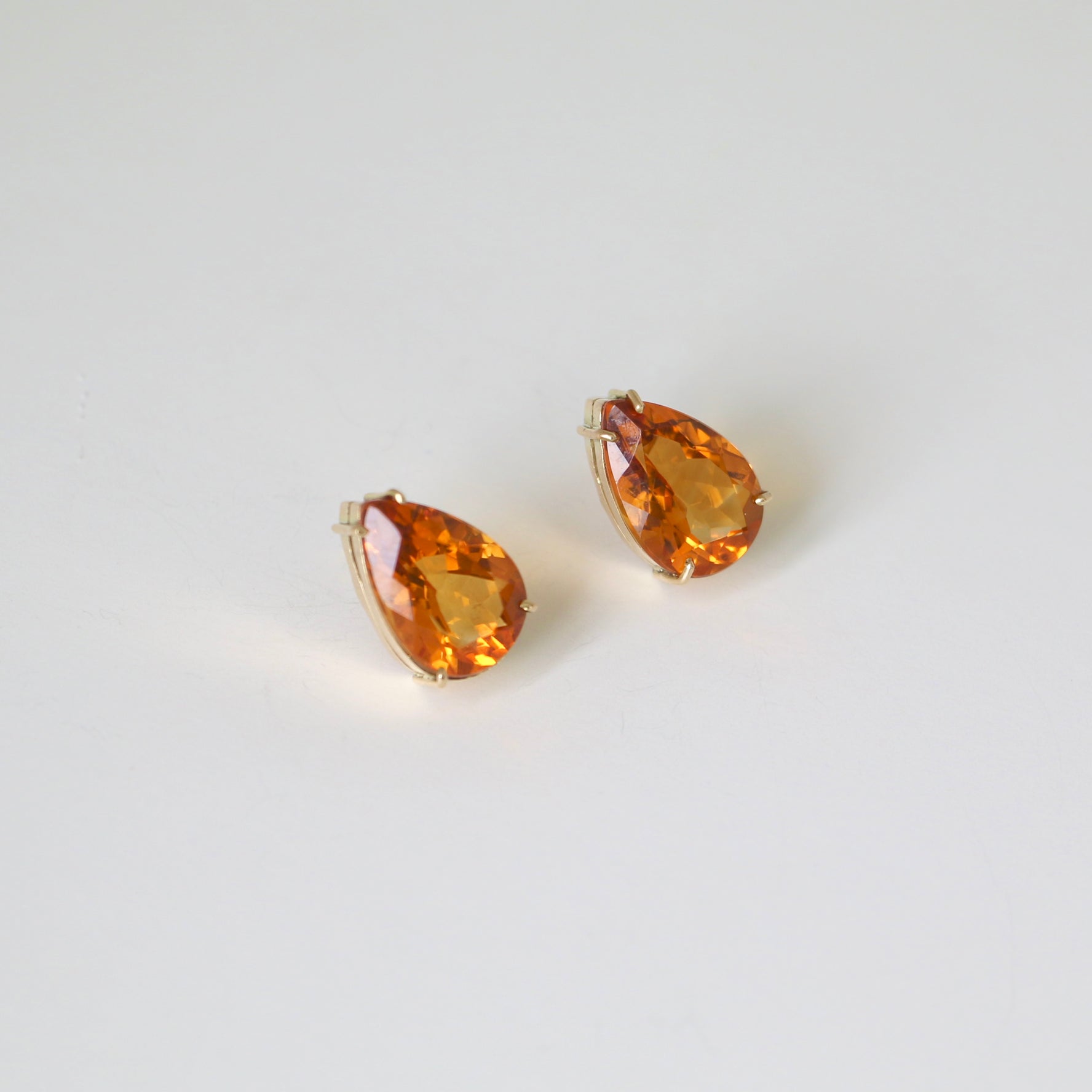 Citrine Pear Earrings - 18K Solid Yellow Gold