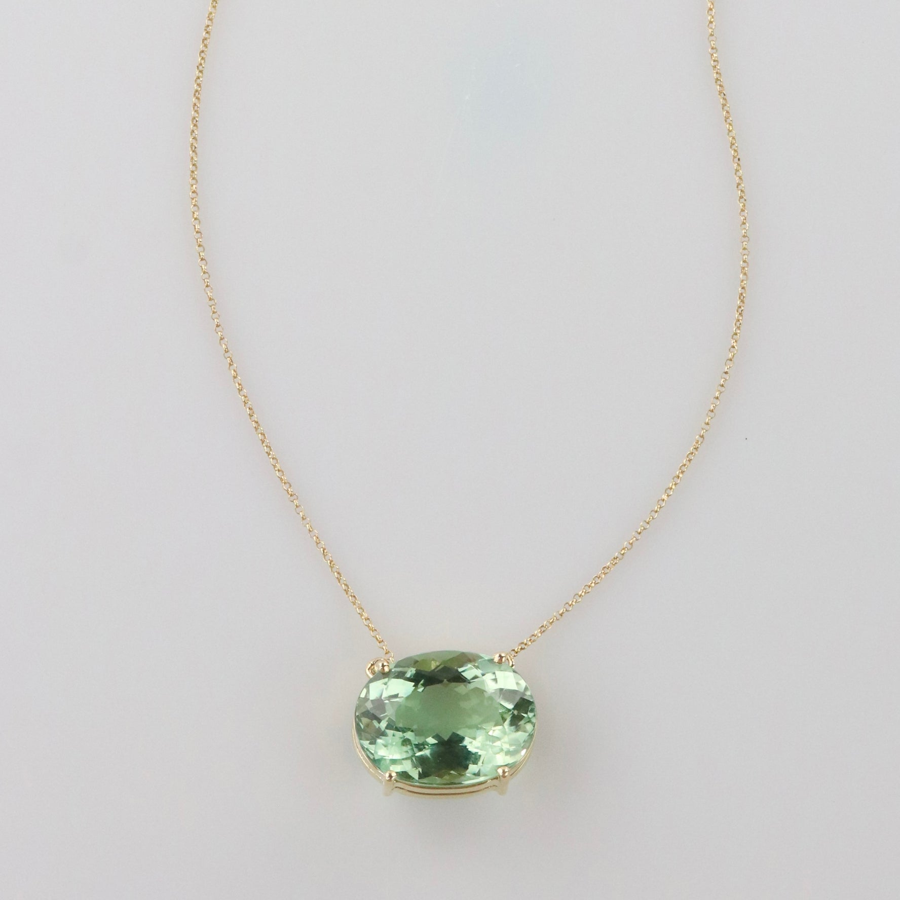 Prasiolite Necklace - 18K Solid Yellow Gold