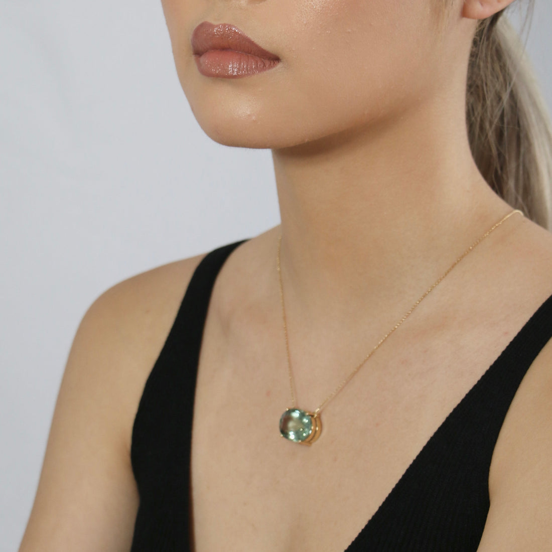 Prasiolite Necklace - 18K Solid Yellow Gold